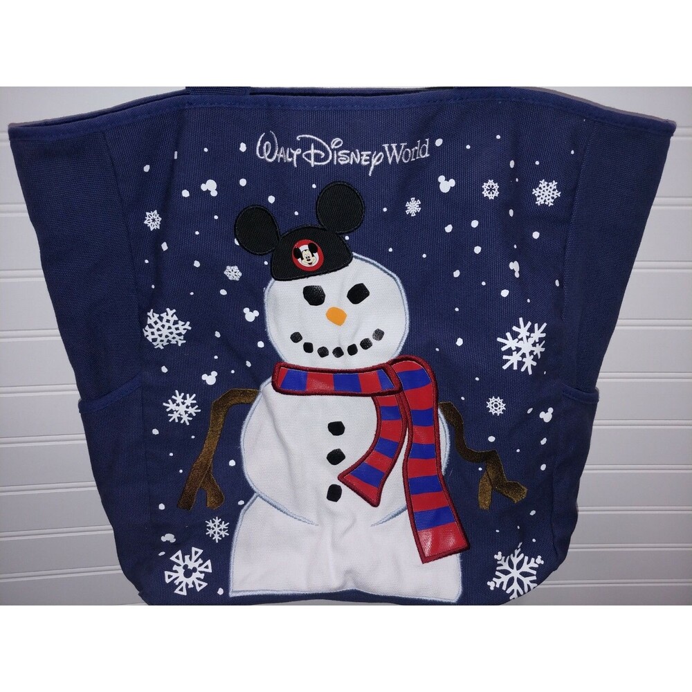 Mickey Mouse Snowman Disney World Parks Authentic Shoulder Book Bag Blue 13x15